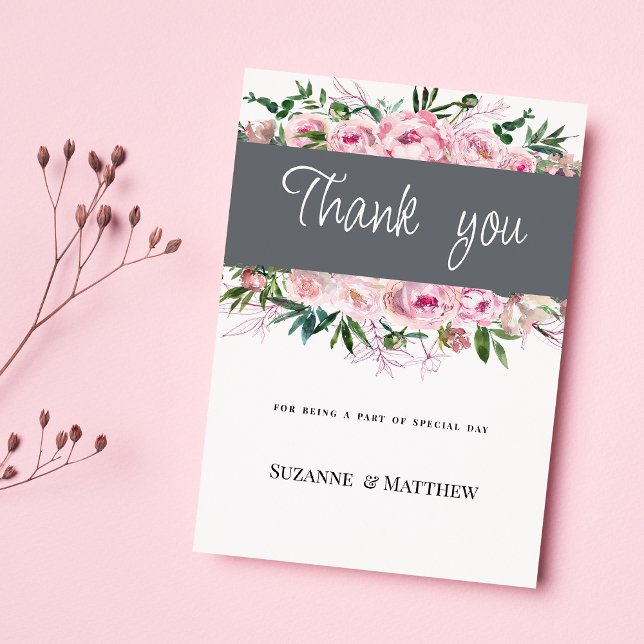 Elegant pink coral peony floral summer Thank You Invitation (Elegant pink coral peony floral summer Thank You )