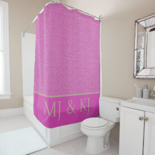 ELEGANT PINK CREAM MONOGRAM INITIALS LEAF PATTERN  SHOWER CURTAIN