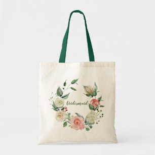 Elegant Pink Cream Rose Bridesmaid Script Wedding Tote Bag
