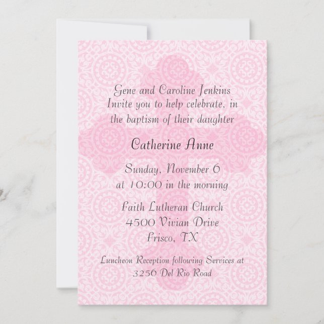 Elegant Pink Cross Custom Baptism Invitation (Front)