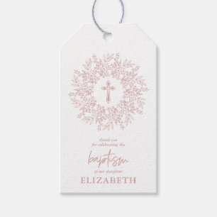 Elegant Pink Cross Girl Baptism Favor Gift Tags
