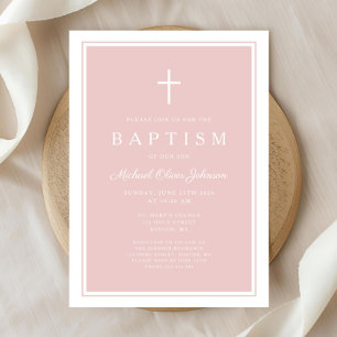 Elegant Pink Cross Girl Baptism Invitation
