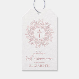 Elegant Pink Cross Girl First Communion Favour Gift Tags