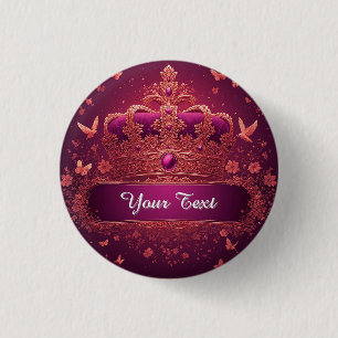 Elegant Pink Crown With Gold Embellishments 3 Cm Round Badge