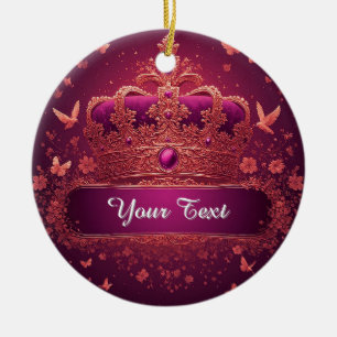 Elegant Pink Crown With Gold Embellishments Ceramic Ornament