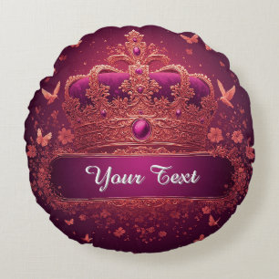 Elegant Pink Crown With Gold Embellishments Round Cushion