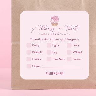 Elegant Pink Cupcake Allergy Alert Square Sticker
