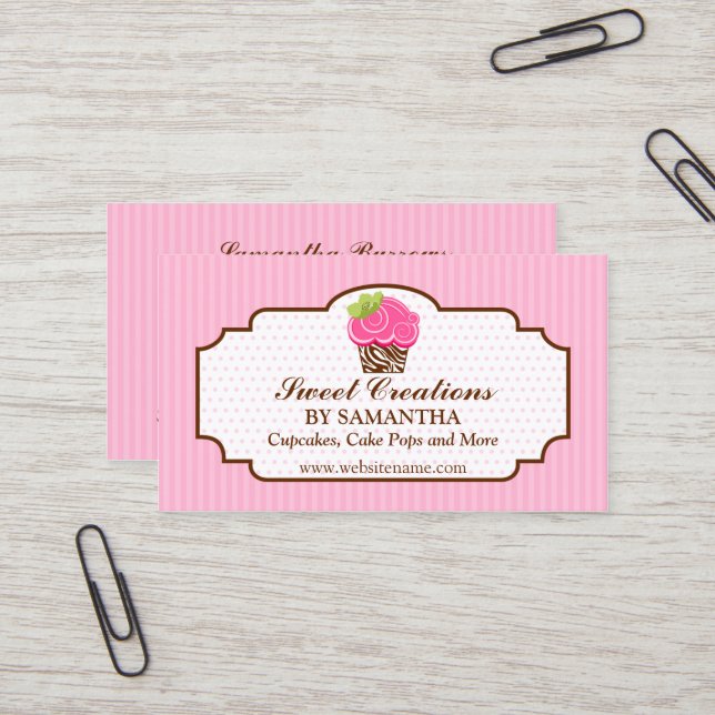 Elegant Pink Cupcake Bakery Business Card (Front/Back In Situ)