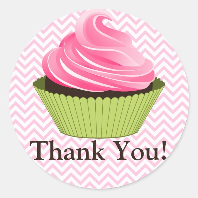 Elegant Pink Cupcake Bakery Thank You Classic Round Sticker (Front)