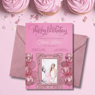 Elegant Pink Custom Photo Teen Birthday  Invitation
