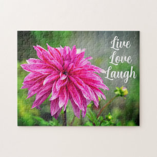 Elegant Pink Dahlia Garden Flower Motivational  Jigsaw Puzzle