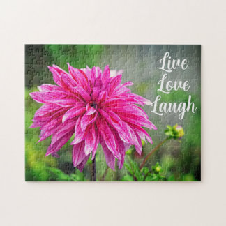 Elegant Pink Dahlia Garden Flower Motivational  Jigsaw Puzzle