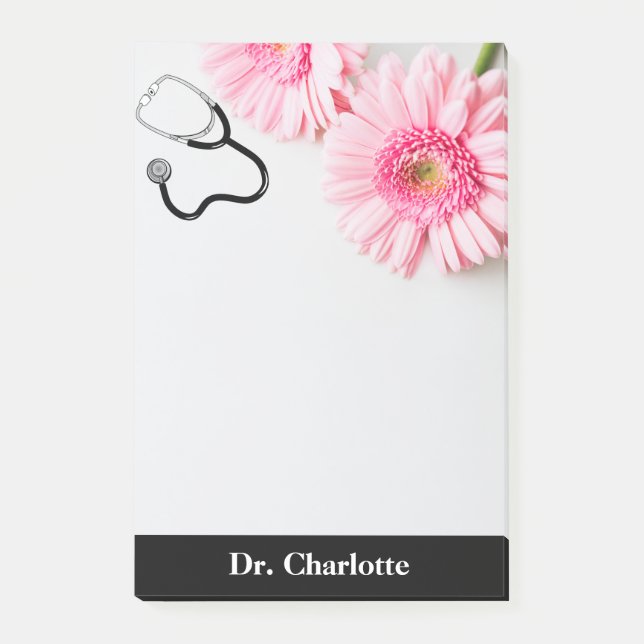 Elegant Pink Daisy Doctor stethoscope Post-it Notes (Front)