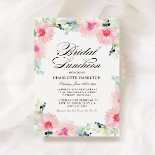 Elegant Pink Daisy Watercolor Bridal Luncheon Invitation