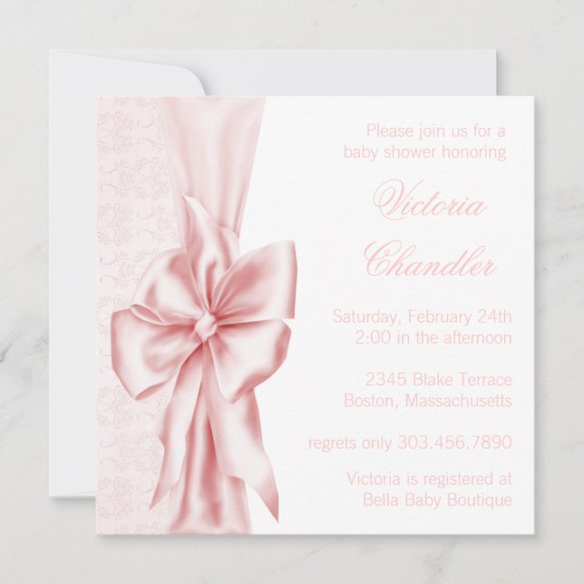 Elegant Pink Damask Baby Girl Shower Invitation (Front)