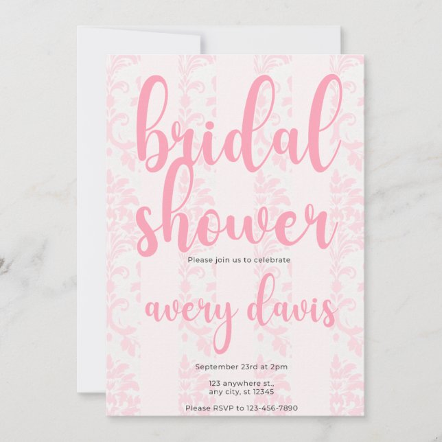 Elegant Pink Damask Bridal Shower Invitation  (Front)