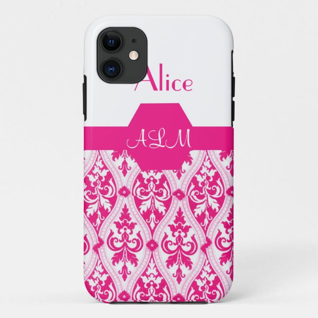 Elegant pink damask Case-Mate iPhone case (Back)