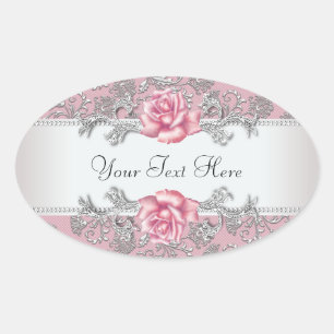 Elegant Pink Damask Pink Rose Stickers