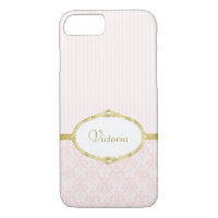 Elegant Pink Damask Vintage Gold Frame and Name