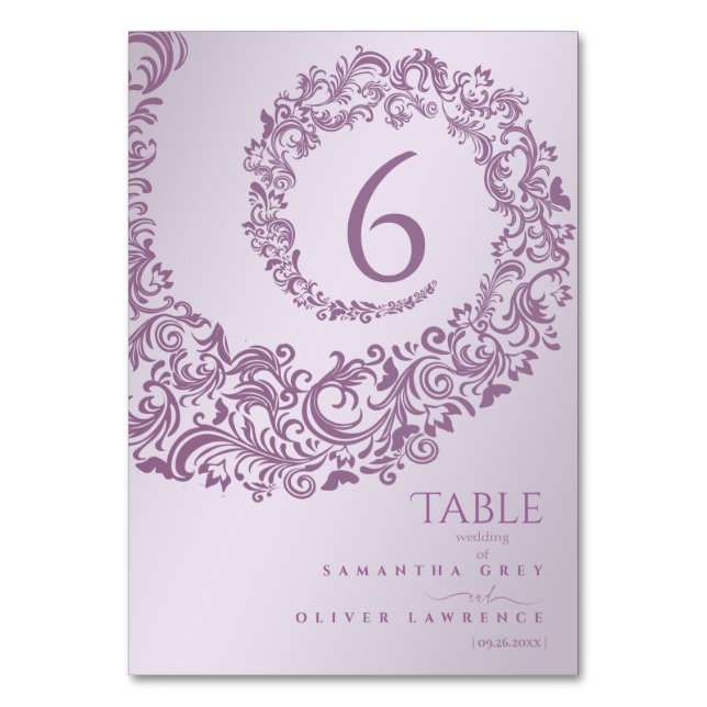 Elegant Pink Damask Wedding Table Number Card (Front)