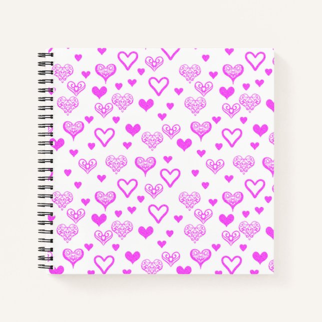 Elegant Pink Decorative Hearts Pattern Fine Art Notebook (Front)