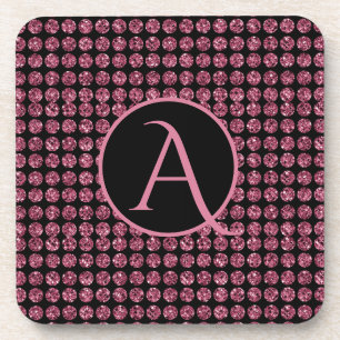 Elegant Pink Diamond Gems Sparkle Monogram Initial Coaster