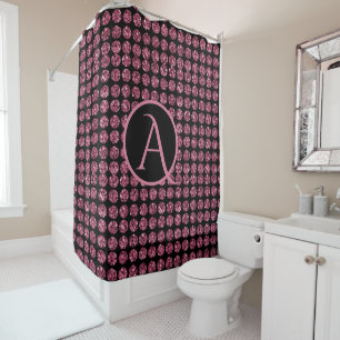 Elegant Pink Diamond Gems Sparkle Monogram Initial Shower Curtain