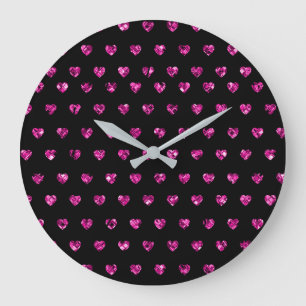 Elegant Pink Diamond Hearts Glam Sparkle Large Clock