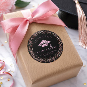 Elegant Pink Diamonds Graduation favour thank you Classic Round Sticker