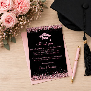 Elegant Pink Diamonds Graduation Thank you Card