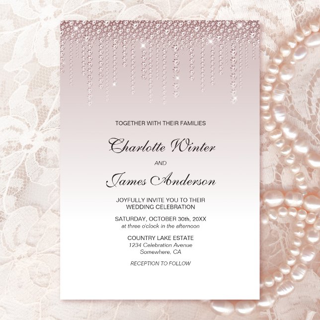 Elegant Pink Diamonds Wedding Invitation (Creator Uploaded)