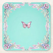 Elegant Pink Diamonte Butterfly Paper Coaster