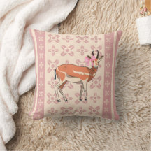 Elegant Pink Doe-patterned Christmas Pillow