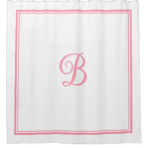 Elegant Pink Double Border Script Monogram  Shower Curtain