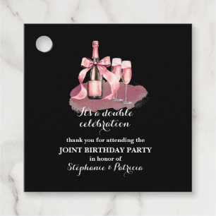 Elegant Pink Double Celebration Joint Birthday Favour Tags