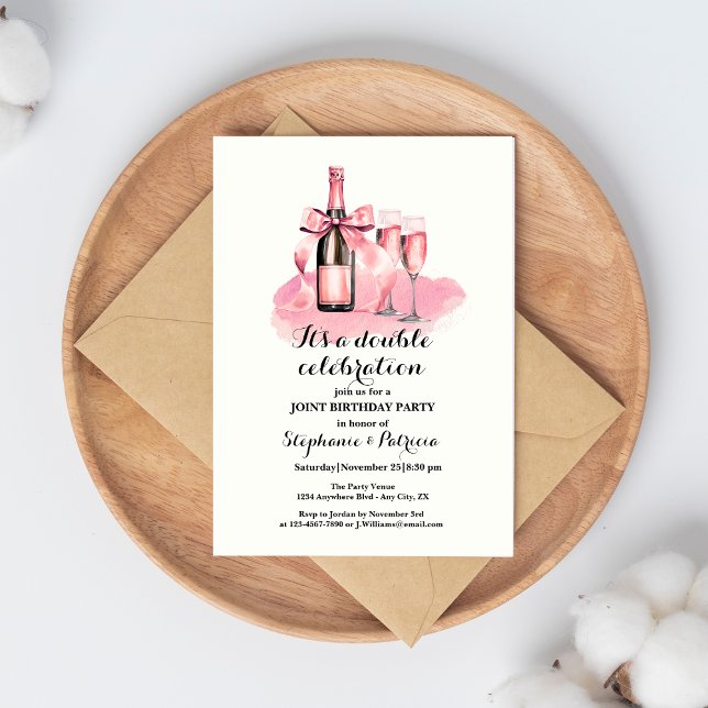 Elegant Pink Double Celebration Joint Birthday Invitation (Creator Uploaded)
