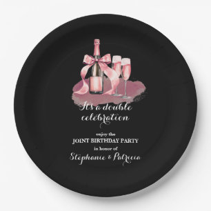 Elegant Pink Double Celebration Joint Birthday Paper Plate