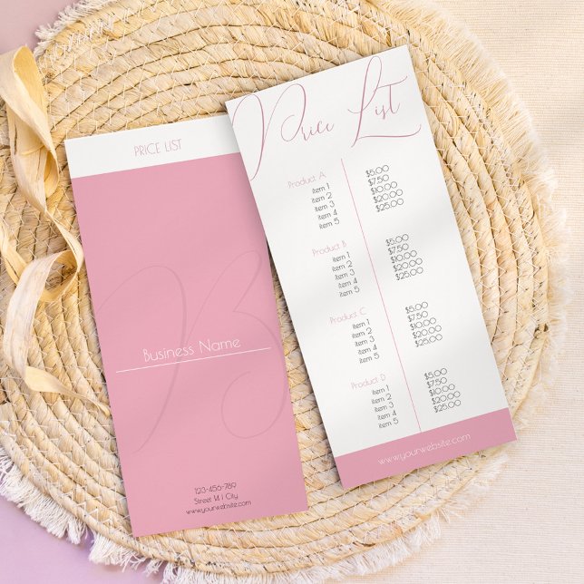 Elegant pink double sided business price list rack card (Creator Uploaded)