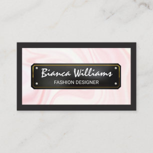 Elegant Pink Drapery   Black Gold Plate Business Card