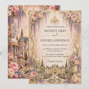 Elegant pink Dreamy Fairytale Castle Wedding Invitation