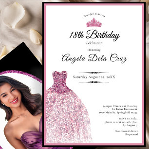 Elegant pink dress 18th birthday debut invitation