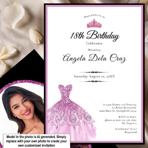 Elegant pink dress 18th birthday debut invitation