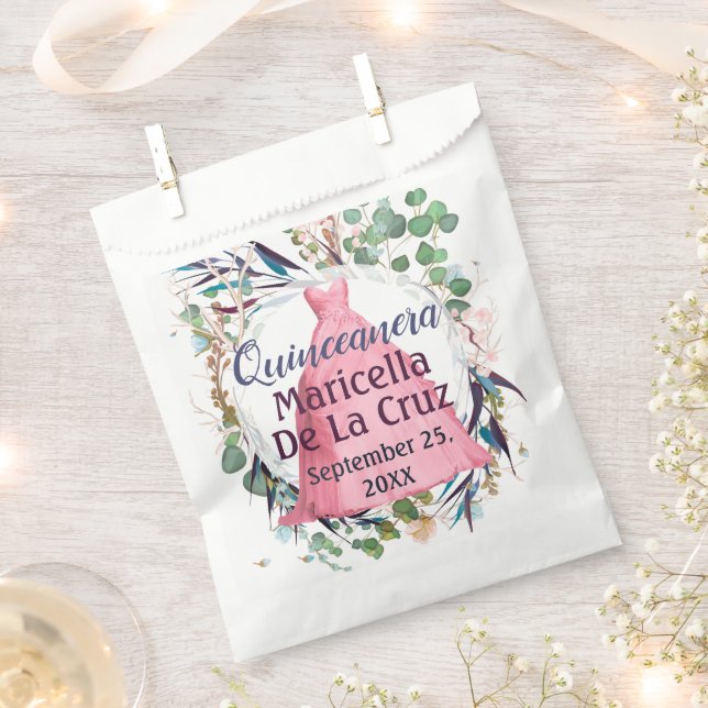 Elegant Pink Dress Design Quinceanera Favour Bag (Clipped)