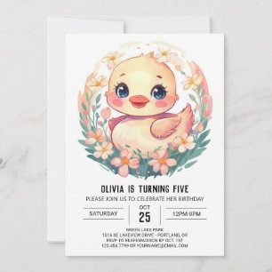  Elegant Pink Duck Birthday Invitation