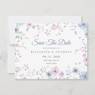 Elegant Pink & Dusty Blue Floral Wedding Save The Date