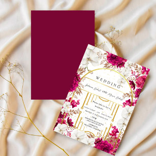 elegant pink earthy colour flowers indian wedding  invitation