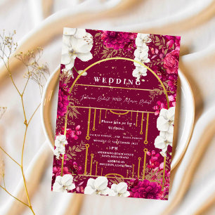 elegant pink earthy colour flowers indian wedding  invitation