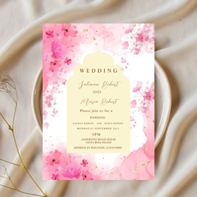 elegant pink earthy colour flowers indian wedding  invitation (Creator Uploaded)