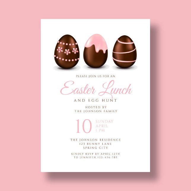 Elegant Pink Eggs Easter Lunch Invitation (Elegant Pink Eggs Easter Lunch Invitation Card.)