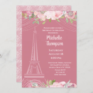 Elegant Pink Eiffel Tower Paris Birthday Invitation